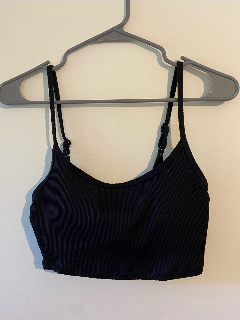 aerie Black Ribbed Bikini Top with Adjustable Straps
